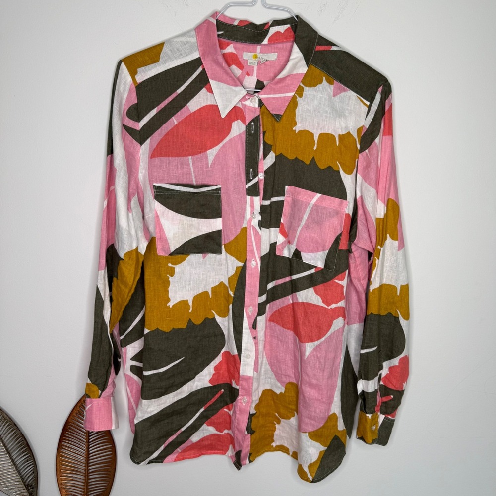 J14 Boden Pink Floral Linen Button Down Shirt Long Sleeve W0698 Womens US 14R - Picture 2 of 7